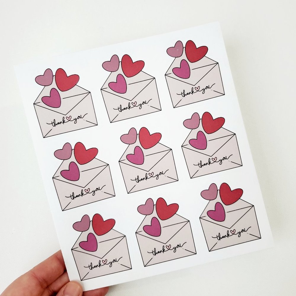 LB066 Lots of Love Heart Envelope Says Thank You Sticker Sheet [Price Firm] - Picture 4 of 11